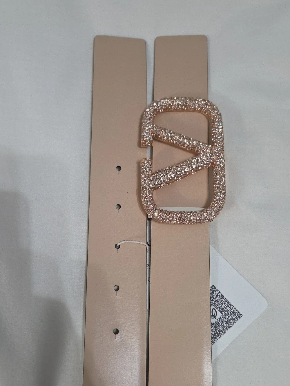Valentino Garavani Cream White Belt with Rose Gold Sparkle Buckle